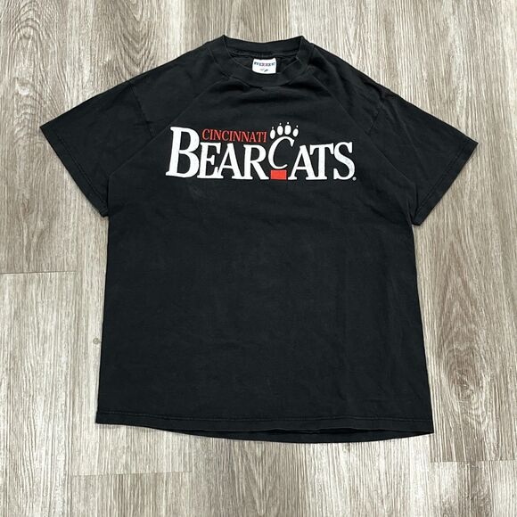 Vintage 90s Jerzees Cincinnati Bearcats Spellout T-Shirt Size Medium Black - Picture 1 of 5